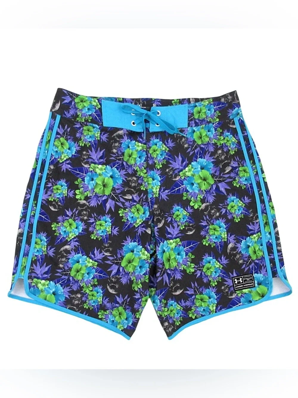 Under Armour Men’s Black Floral Swim Trunks - Blue & Green